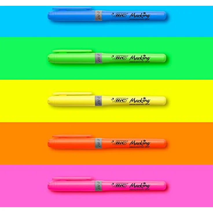 BIC Textmarker, 2x5 Highlighter Set, mit Keilspitze, drückt nicht durch Papier, mit Austrocknungsschutz – Bild 4