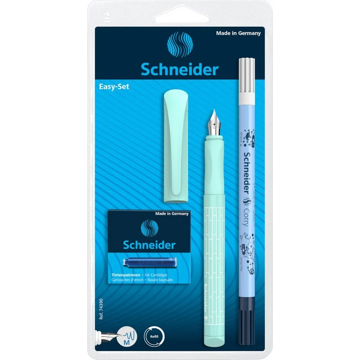 SCHNEIDER NOVUS Füllhalter Easy Pen mit Tintenlöscher + 6 Patronen, gummiertes Griffprofil, verstärkte Stahlfeder, blau – Bild 1
