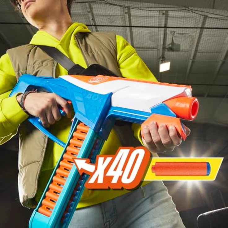 NERF N Series Infinite Blaster und 80 präzise N1 Darts, Spannschlitten und abnehmbares Gurtmagazin, Pump-Action Blaster für Fortgeschrittene, Jungen und Mädchen, Blau – Bild 4