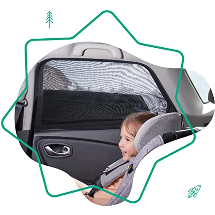 Badabulle Auto-Sonnenblende, 2er Pack Sonnenschutz für Seitenscheiben, Universalgröße für 110 cm x 60 cm, atmungsaktiv und inkl. Transporttasche – Bild 2