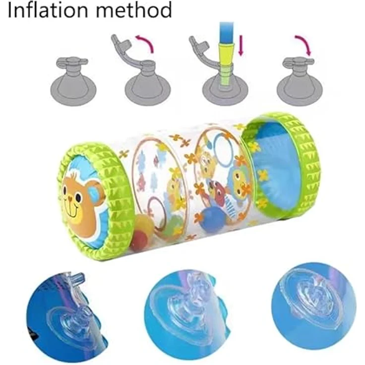 Beenavee Baby-Rolle Krabbelspielzeug, Aufblasbare Krabbelhilfe für Kleinkinder mit Glöckchen und Bällen, 17,8 x 8,7 Zoll – Bild 5