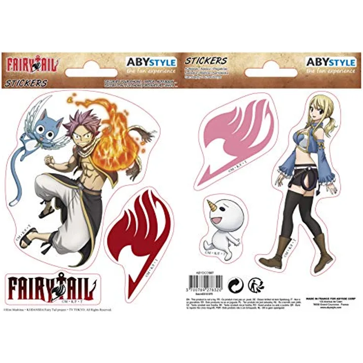 ABYstyle FAIRY TAIL Sticker Set, 2 Bögen à 16x11 cm mit Natsu & Lucy Designs