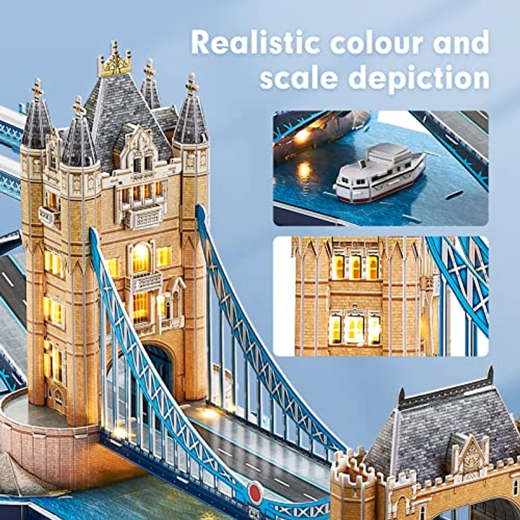 CubicFun 3D Puzzles LED London Tower Bridge Turmbrücke Puzzle 3D - Erwachsene Baumodelle Baumodelle Baukästen Souvenir Geschenk für Erwachsene Kinder, 222 Teile – Bild 4
