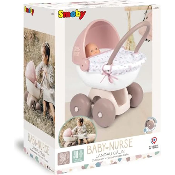 Smoby - Baby Nurse Puppenwagen - kleiner Puppenwagen für dein Püppchen bis 42 cm, mit waschbarem Stoffbezug, für Kinder ab 18 Monaten – Bild 2