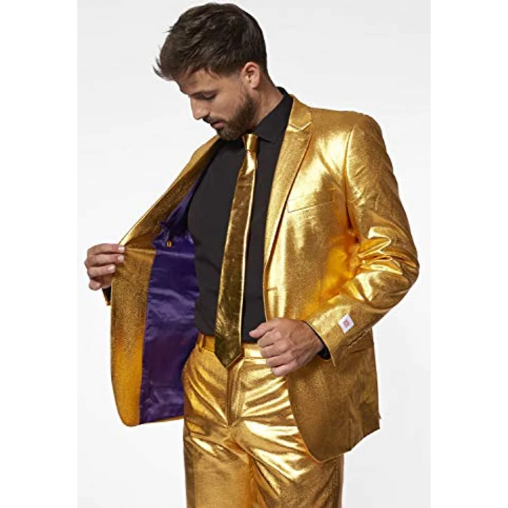 OppoSuits Groovy Gold, Slim-Fit Anzug mit Jacket, Hose und Krawatte, gold – Bild 3