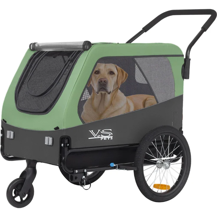 Tiggo VS Pets L Hundeanhänger & Jogger 2-in-1, klappbar, für Hunde bis 35kg, ca. 250 Liter Volumen, verstärkter Kabinenboden, Insektenschutz, große Aufbewahrungstasche