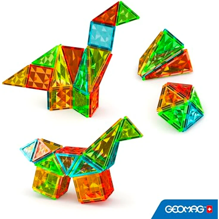 Geomag Magnetic Tiles Gems 44, Magnetbaukasten mit 44 Karten in 4 Formen und 4 transparenten Edelsteinen, Geomag, inkl. grün, blau, gelb, rot – Bild 5