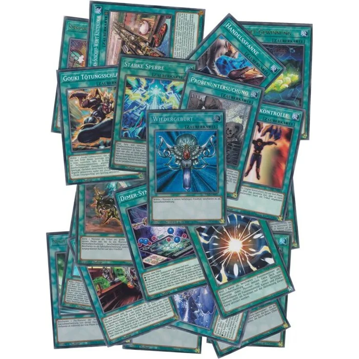 Konami Yu-Gi-Oh! 30 verschiedene Zauberkarten, Deutsch - Common, Rare, Super Rare, Ultra Rare, Secret Rare und Gold Rare, zufällige Auswahl