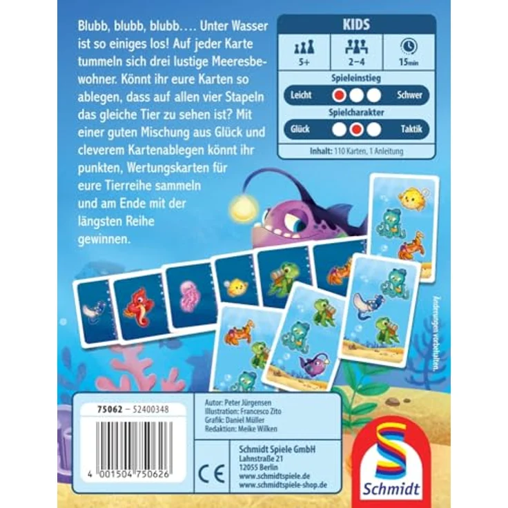 Schmidt Spiele 75062 Blubbern, Kinderkartenspiel für 2-4 Spieler, ab 5 Jahren, Unterwasserwelt, Spieldauer ca. 15 Minuten – Bild 2