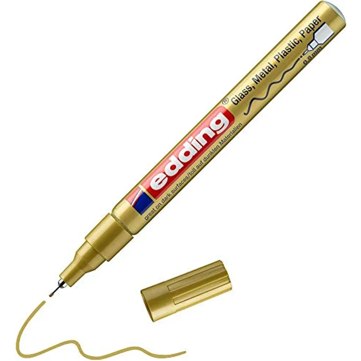 edding 780 Glanzlackmarker - gold - 1 Lackmarker - extra-feine Rundspitze 0,8 mm - Lackstift für Glas, Stein, Holz, Kunststoff und Papier - wasserfest, stark deckend, sehr dünn – Bild 1