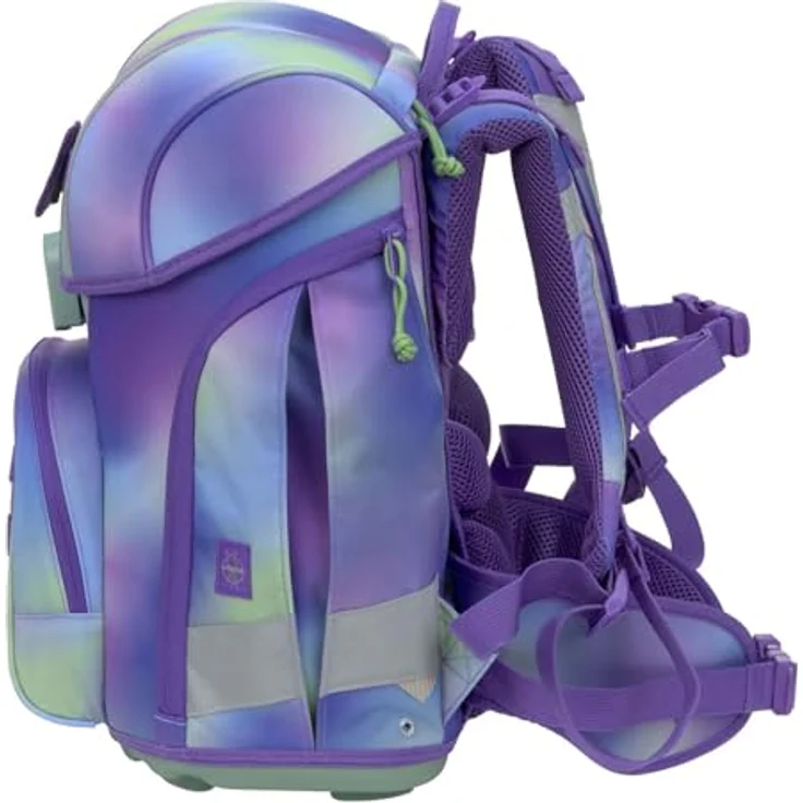 LÄSSIG School Set Boxy, Schulranzen-Set mit großem Hauptfach, Regenhülle und Thermofach, Unique Gradient Green/Purple, 30 x 41,5 x 25 cm – Bild 3