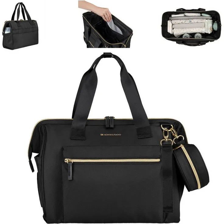 Kikkaboo Wickeltasche Maxi mit Wickelunterlage und Reißverschluss, großes Hauptfach, grauer Melange-Stoff, inklusive kleiner Zubehörtasche und Thermofächer
