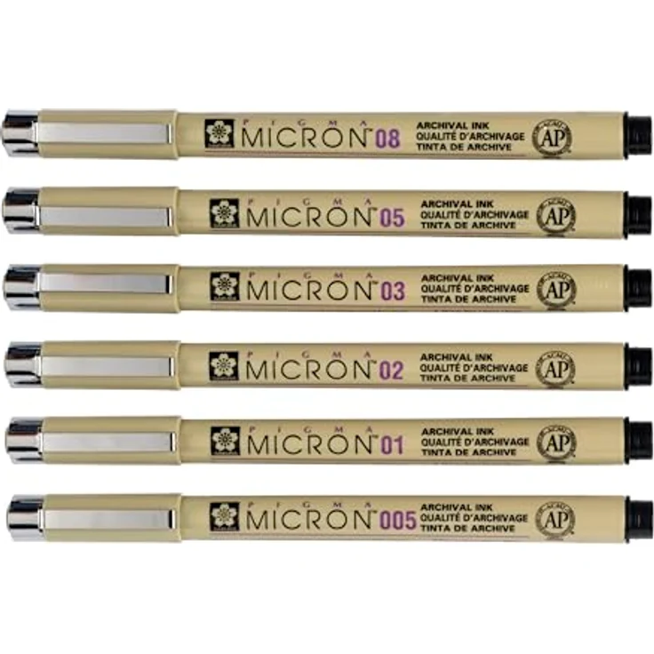 Sakura Pigma Micron Fineliner Set, 6-teilig in Schwarz, Strichstärken 0,2 - 0,5 mm, inkl. 2 GRATIS Stiften – Bild 3