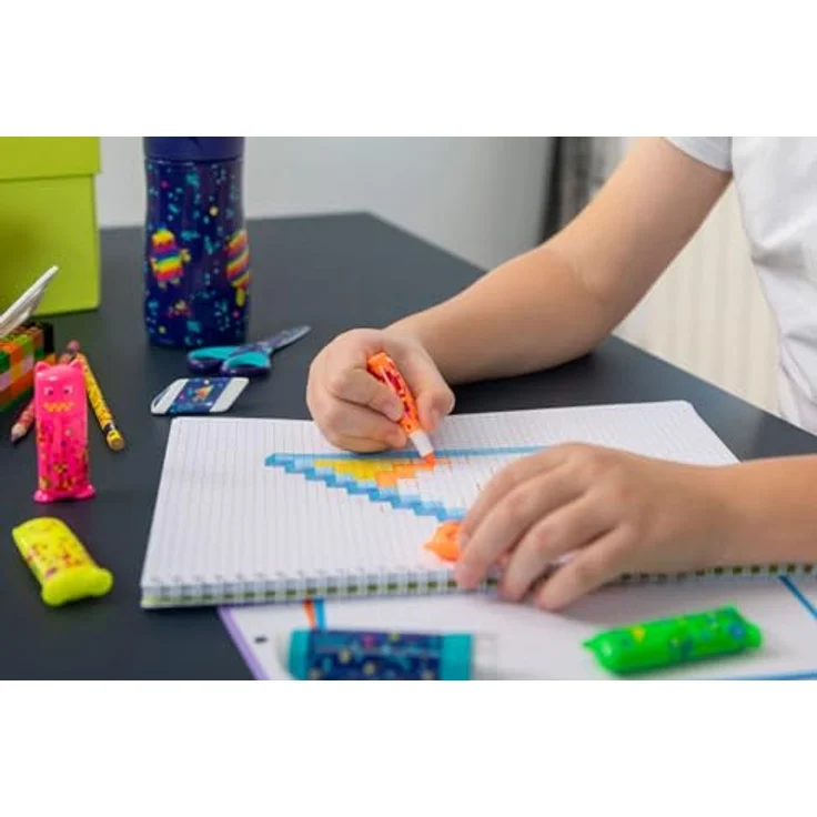 Maped PIXEL PARTY Mini Textmarker, farbsortiert, 4 St., ergonomische Griffzone, keilförmige Spitze, lichtbeständig – Bild 7