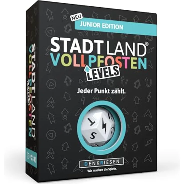 DENKRIESEN Stadt Land Vollpfosten® Levels – Junior Edition | Mit Blitzwürfel | Familienspiel, ab 8 Jahren
