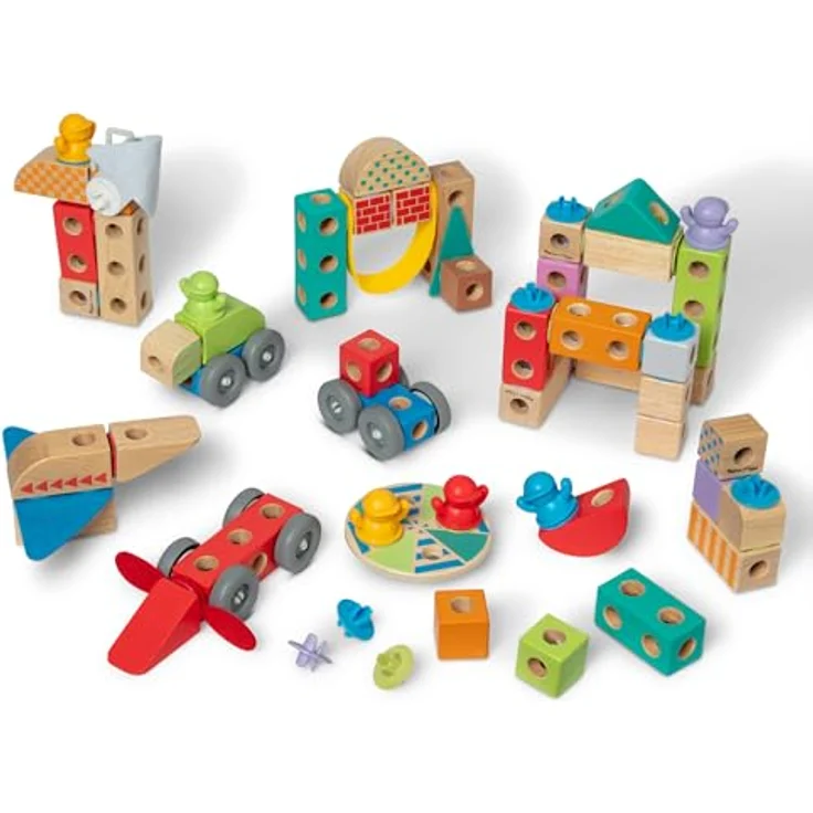 Melissa & Doug Blockables Building Set Vehicles, 18-teiliges Holzspielzeug mit Fahrzeug-Bausteinen und Zubehör für kreative Spielmöglichkeiten – Bild 6