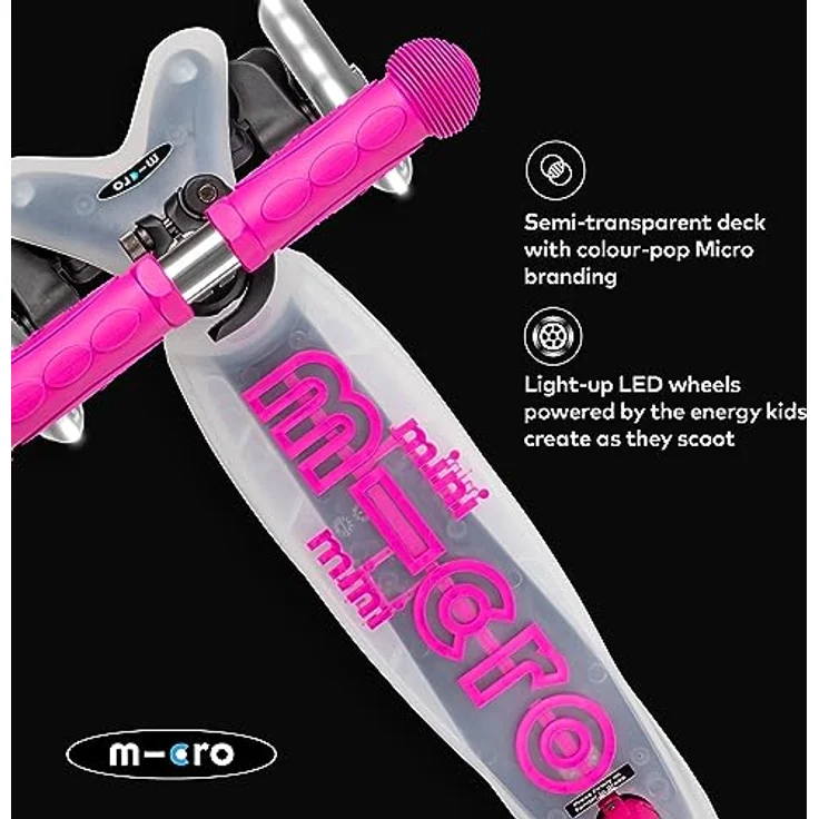 MICRO Mini micro Deluxe Flux LED | Das ORIGINAL | Kinderroller ab 2 Jahren | Inklusive LED Rollen | Transparentes Design, Höhenverstellbar | Pink – Bild 3