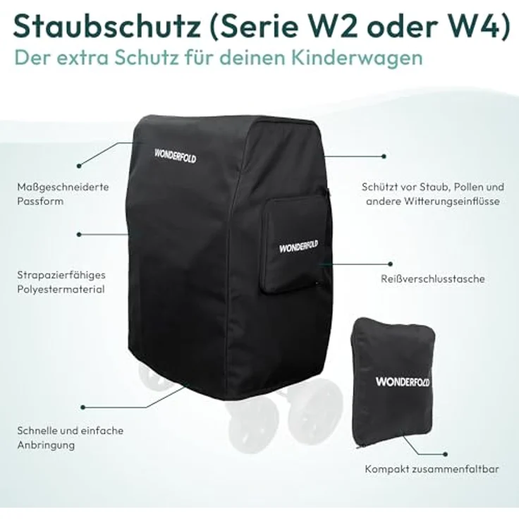 WonderFold W2 Serie Staubschutz, perfekt sitzender Kinderwagen Bezug aus 100% Polyester, langlebig und einfach zu bedienen – Bild 3
