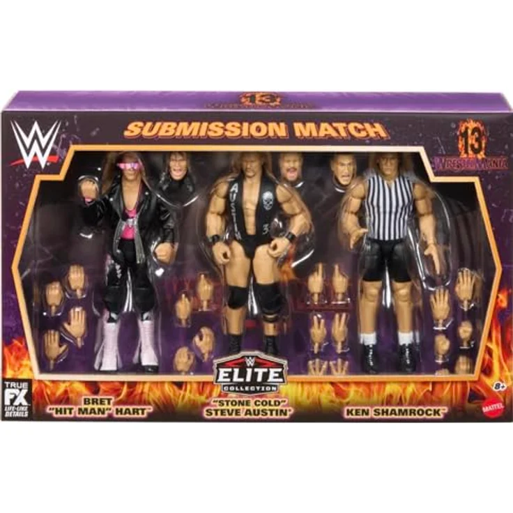 Mattel WWE I Quit Match 3-Pack, Actionfiguren Set mit Bret Hart, Stone Cold Steve Austin und Ken Shamrock, 7 Zoll, Mehrfarbig – Bild 1