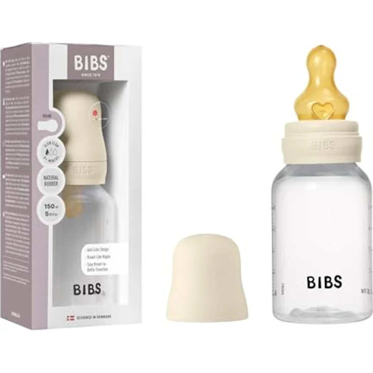 BIBS Babyflasche 150 ml, Sauger aus Naturkautschuk, anti-kolik, BPA-frei, geeignet für Neugeborene ab 0 Jahren - Ivory – Bild 1