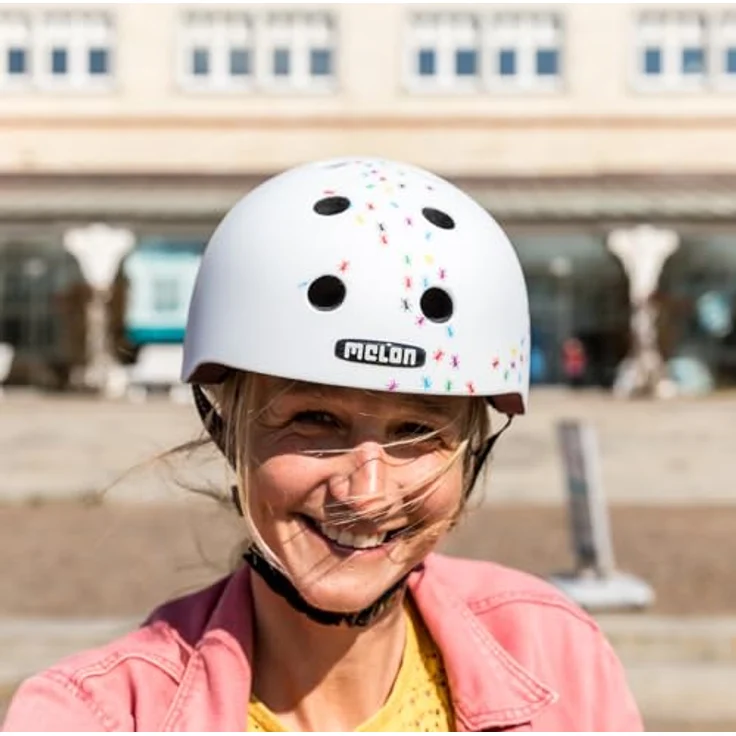 Melon Fahrradhelm »Pop Ants« für Damen, Herren und Kinder | Leichter & sicherer urbaner Cityhelm mit Magnetverschluss, individuell anpassbar in weiß, bunt | Größe XXS-S (46–52cm) – Bild 2