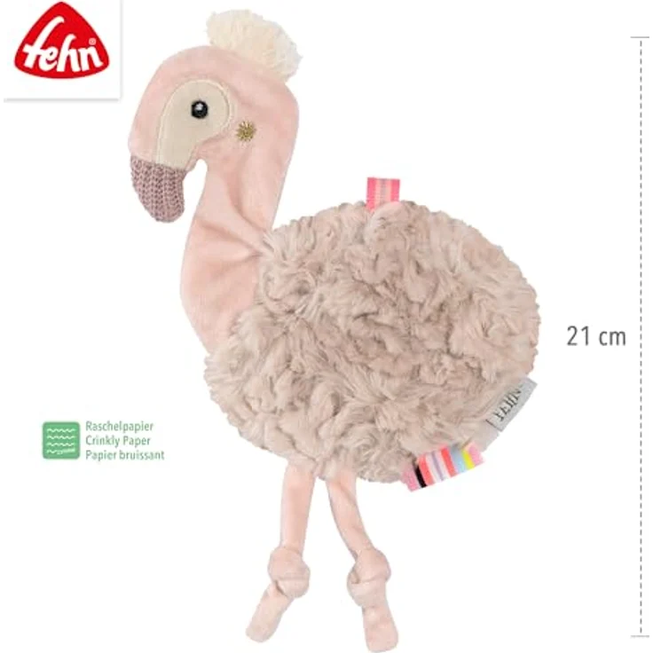 Fehn Greifspielzeug Lazy, Crazy & Pink, Knister-Flamingo aus kuschligen Materialien mit Raschelpapier – Bild 5