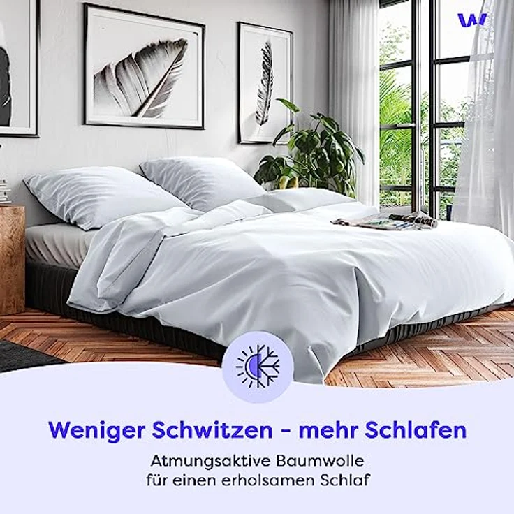 Wolkenfeld Bettwäsche 135x200 Baumwolle Weiß - Atmungsaktiv - Renforcé Bettwäsche-Set mit 1x Bettbezug 135 x 200 + 1x Kissenbezug 80x80 - Weiss – Bild 2