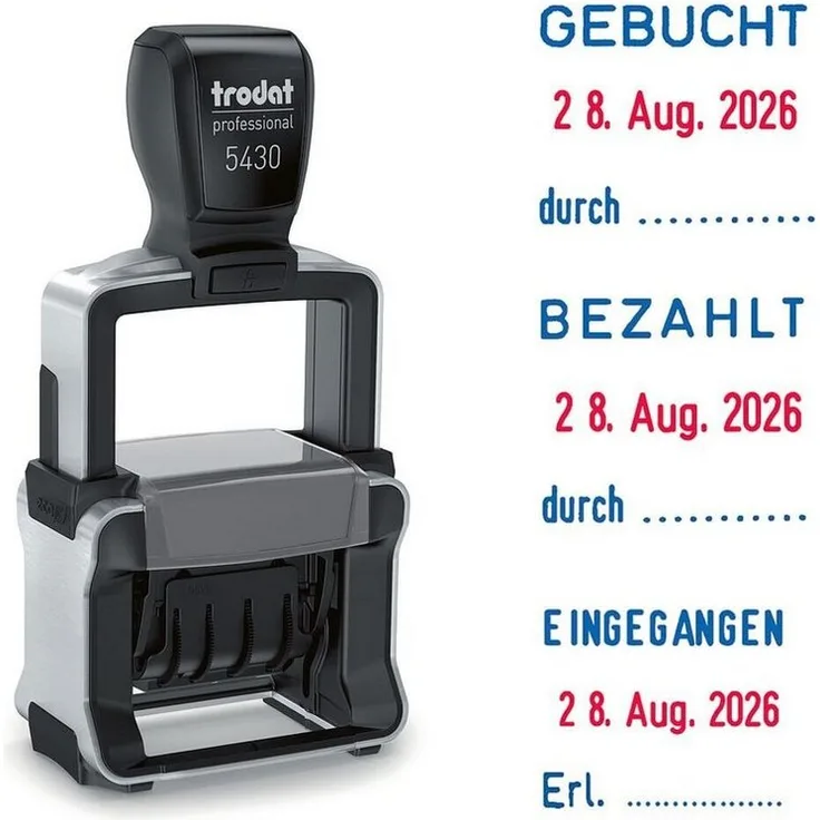 TRODAT Stempel 5430/L, tauschbare Textplatten: Eingegangen, Bezahlt, Gebucht, selbstfärbend
