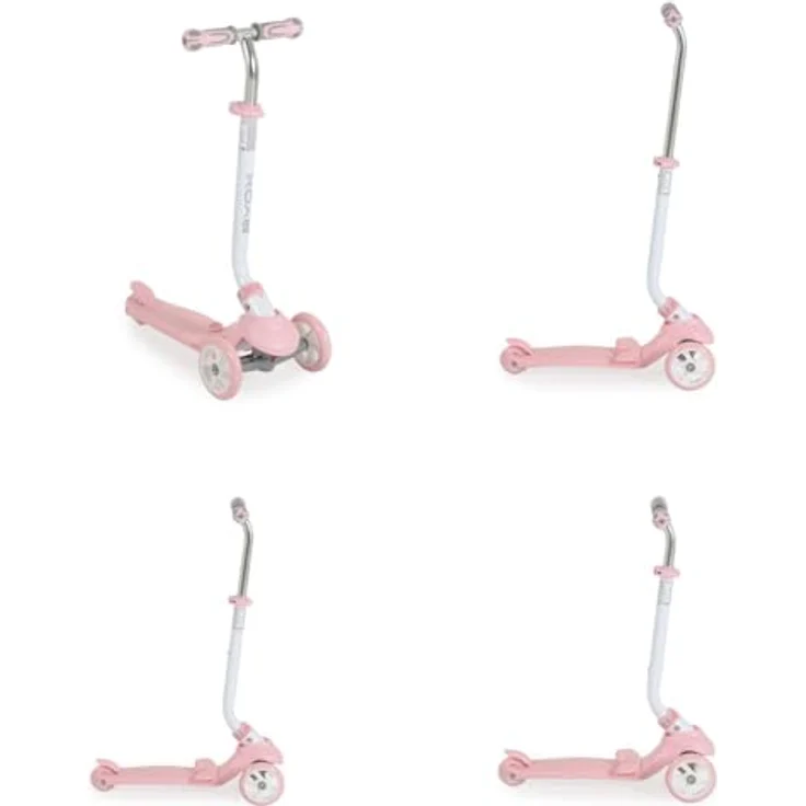 Byox Kinderroller Tristar 3 in 1, Roller-Rutscher mit Schiebestange und ABEC-5 PU-Rädern, rosa-weiß – Bild 4