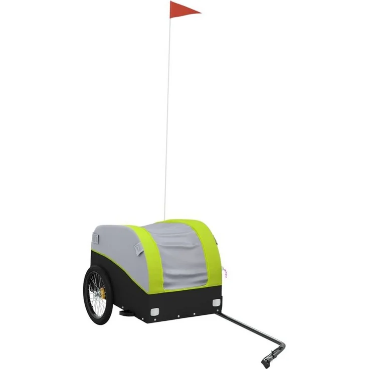 vidaXL Fahrradlastenanhänger Schwarz und Grün 30 kg Eisen, Robustes Design mit Deichsel und Sicherheitsflagge – Bild 1