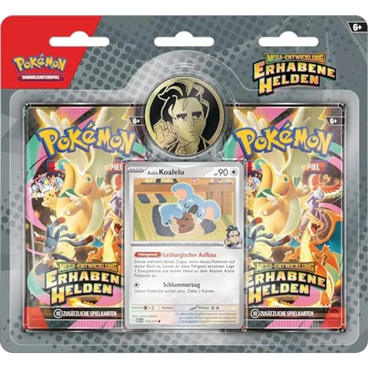 Pokémon Pokémon-Sammelkartenspiel: Kollektion Mega-Entwicklung – Erhabene Helden: Aoki, 1 holografische Promokarte, 1 Münze, 2 Boosterpacks – Bild 1