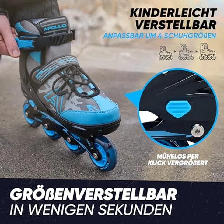 Apollo Champion, größenverstellbare Inliner für Jungs und Mädchen ab Größe 31, für Damen und Herren bis Größe 42, hochwertige Inline Skates für Kinder und Erwachsene mit LED Rollen, in Pink, Mint, Blau, Grün oder Schwarz – Bild 2