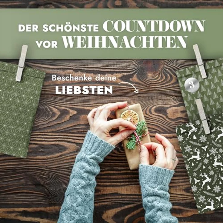 Amari Adventskalender zum Befüllen - 24 Papier Adventstüten (mit Holzklammern) zum Basteln für Weihnachten - Midnight Green – Bild 3