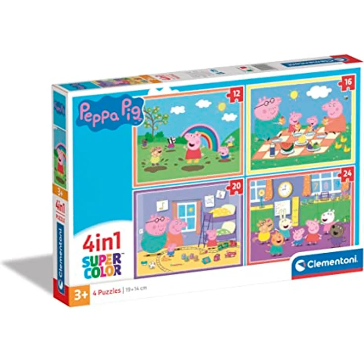 Clementoni 21516 Supercolor 4 In 1-Peppa Pig-Puzzle 12,16,20,24 Teile Ab 3 Jahren, Buntes Kinderpuzzle Mit Besonderer Leuchtkraft & Farbintensität, Geschicklichkeitsspiel Für Kinder – Bild 1