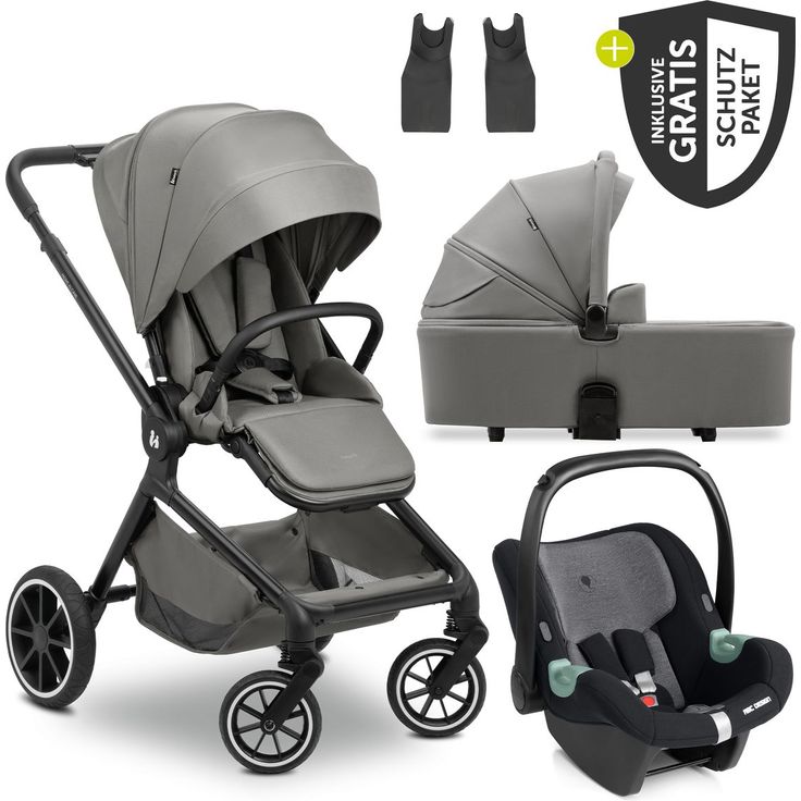 Hauck Move N Care Trio Set 3in1 Kinderwagen-Set mit i-Size Babyschale Tulip, Dark Grey, XXL Zubehörset und Gratis Mobilitätsgarantie