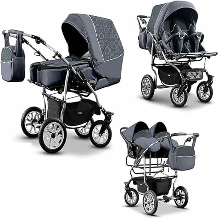 Elcar Zwillingskinderwagen 3 in 1 City Twin inkl. Autositze - Komplettset für 2 Kinder - in 19 Farben – Bild 1