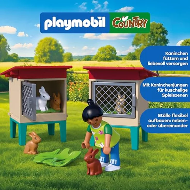 Playmobil Country Kaninchenstall 72170, individuell gestaltbarer Stall mit großen Kaninchen, Kaninchenbabys und Vogel – Bild 3