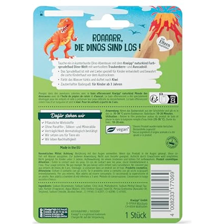 Kneipp Naturkind Dinowelt Badebombe für Kinder, pflegt zarte Haut und färbt das Wasser, vegan, 1 St. – Bild 2