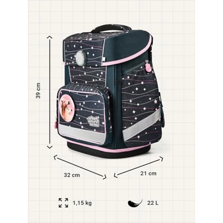 SCHOOL-MOOD Champion Maxx Pro Schulranzen-Set 6-teilig, ergonomisch höhenverstellbar, 22 L, ca. 1,1 kg – Motiv Ella (Pony), für Grundschule 1.–4. Klasse, Modell 2026 – Bild 4