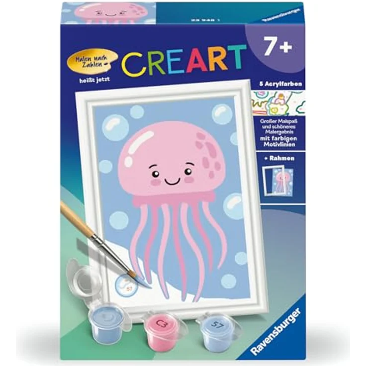 Ravensburger Malen nach Zahlen CreArt, Fröhliche Qualle, Acrylfarben inklusive – Bild 2