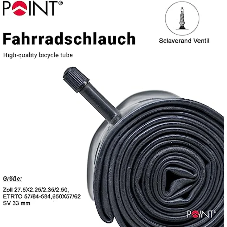 Point Fahrradschlauch Ventil SV, schwarz, 26 x 1,75/2.125, 08120901 – Bild 2