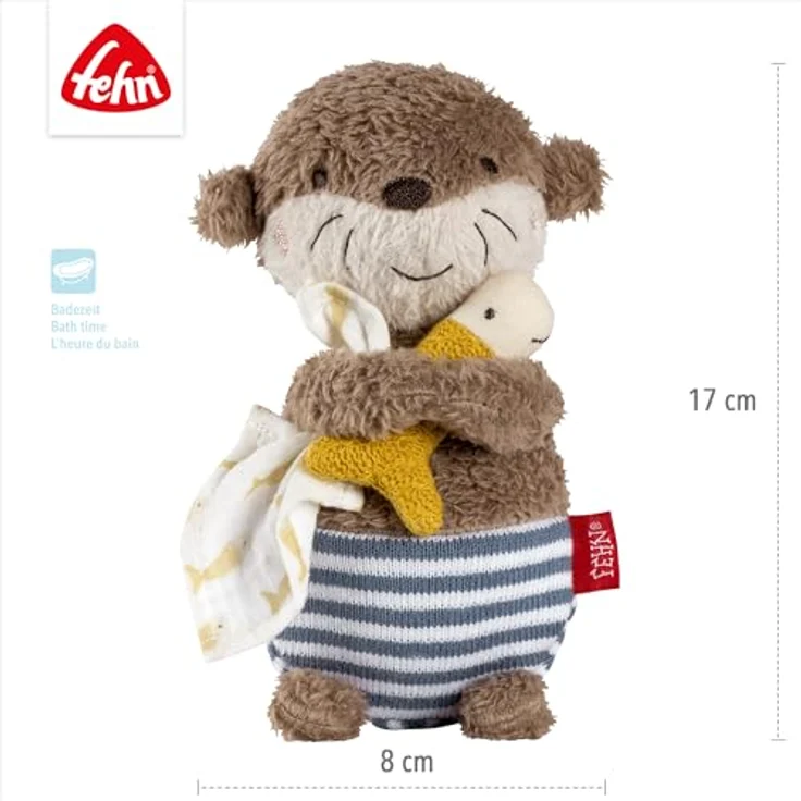 Fehn Badetier Otter – Schwimmendes Stoff-Badewannenspielzeug für fröhlichen Badespaß, 17 cm, Plüsch, Strick, Musselin, blau – Bild 4