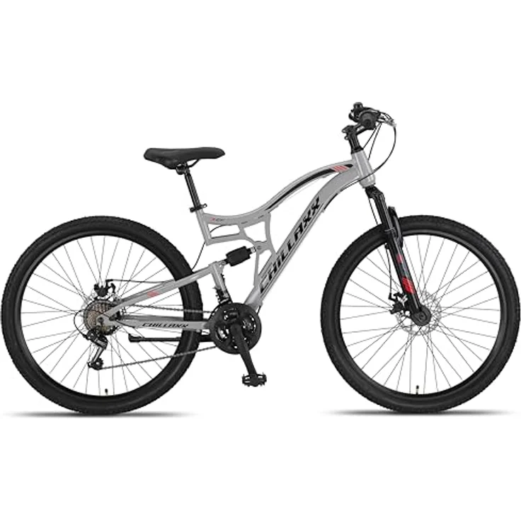 Chillaxx Bike Falcon Premium Mountainbike in 27,5 Zoll - Fahrrad für Jungen, Mädchen, Damen und Herren - Scheibenbremse- 21 Gang-Schaltung - Vollfederung (Grey-Disc-Bremse, 27,5 Zoll) – Bild 2