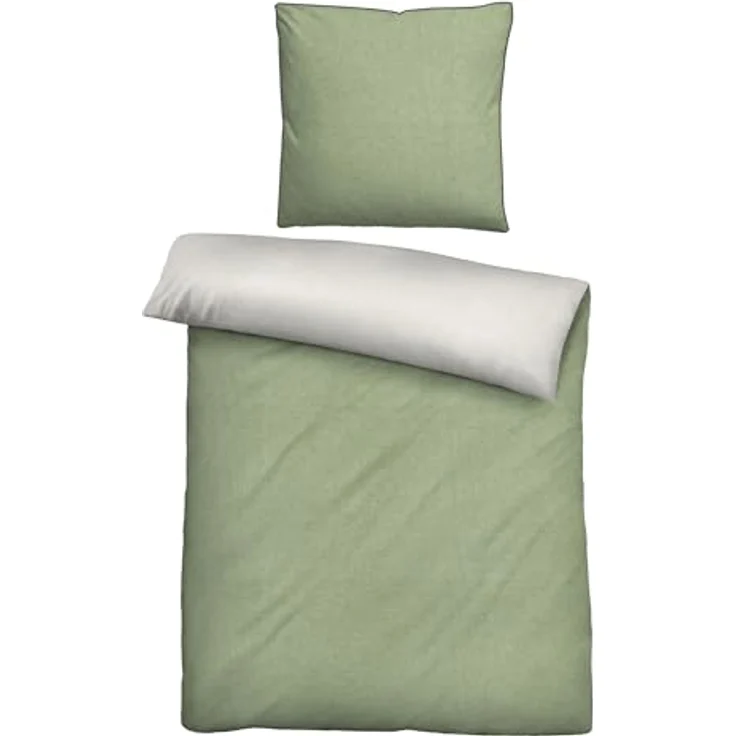 biberna Melange-Flanell Bettwäsche 0840500 Uni, Kinderbettwäsche 200x200 cm + 2x 80x80 cm, pistaziengrün – Bild 1