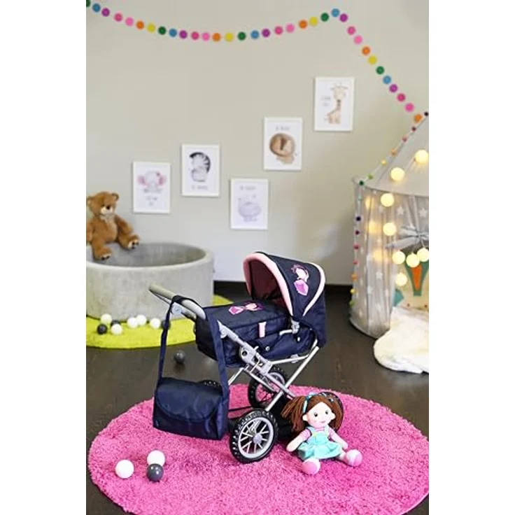 Knorrtoys Puppenwagen Ruby - Princess Blue, umbaubar zum Sportwagen, höhenverstellbarer Schieber 34-62 cm, für Puppen bis 40 cm – Bild 3