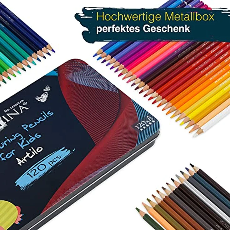 Artina Buntstift Artilo, 120-tlg, Kinder Holzstifte Set mit kräftigen Farben in Metallbox – Bild 4