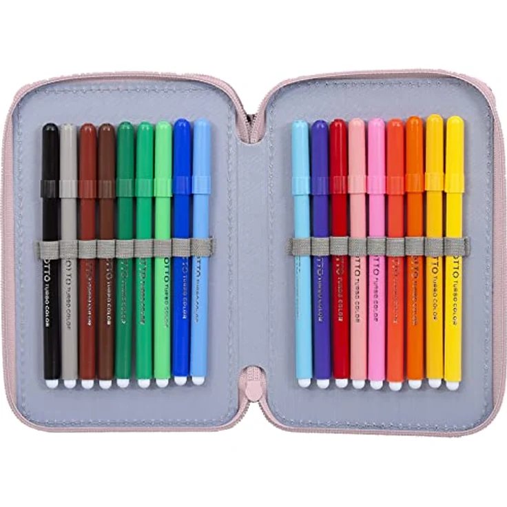 Clondo 3-Fach Federmäppchen für Die Eiskönigin Frozen Fan, 44-teilig, rosa, mit Schere, Lineal, Filzstiften und Buntstiften, ideal für Schule & Geschenk – Bild 4
