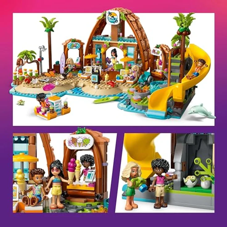 LEGO Friends 42673 Familienurlaub im Strandresort Bausatz, inkl. 6 Minifiguren, Delfin und Schildkröte, 1140 Teile, Mehrfarbig – Bild 6