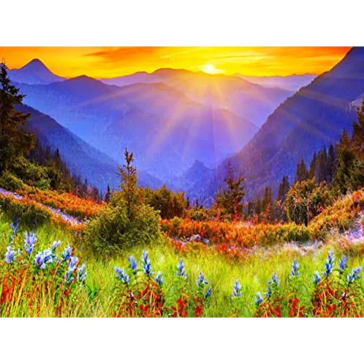 Diamond Painting Set, Bild mit Motiv Sonnenaufgang und Zubehör, Größe ca. 35 x 25 cm, Bastelset zum Malen mit Glitzersteinchen für Kinder ab 5 Jahren