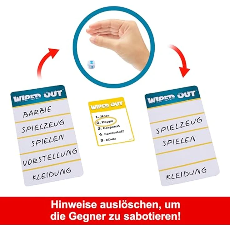 Mattel Wiped Out Partyspiel, Ratespiel mit 30 Sekunden Zeitlimit und interaktiven Hinweismöglichkeiten – Bild 3